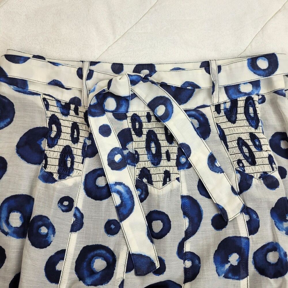 Gérard Darel Women's White Blue A-line Flare Skirt 6 cotton silk artsy party - Picture 10 of 10